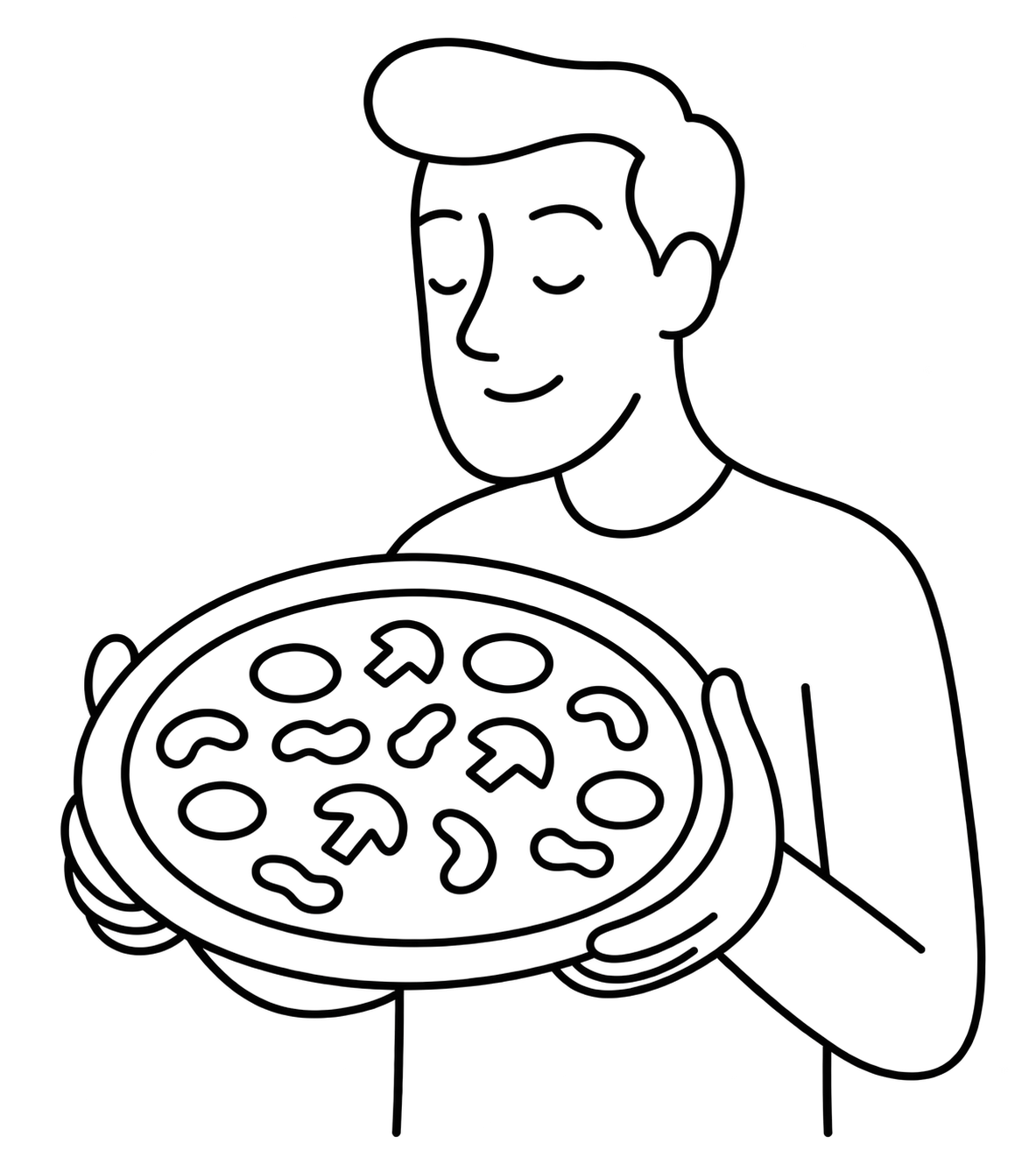 Feine Linien-Illustration — Pasta, Wein, Olivenzweig